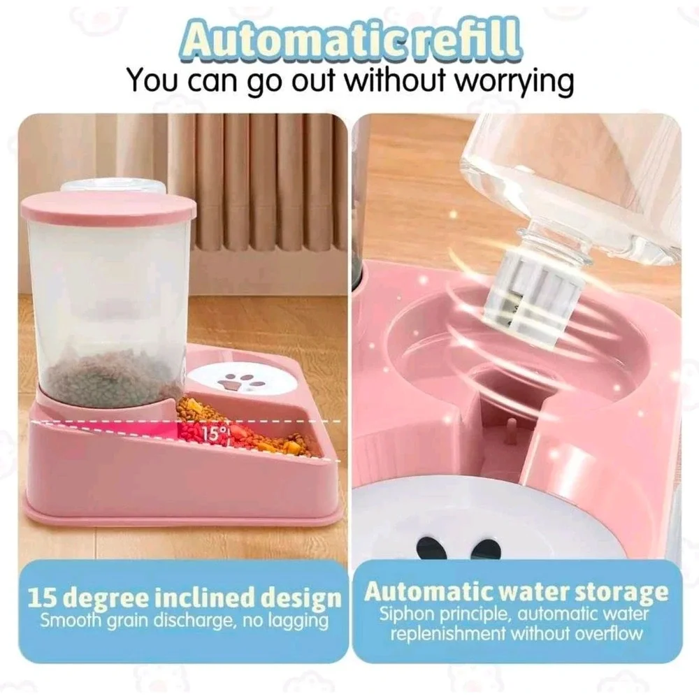 Gravity Automatic Cat Feeder and Water Dispenser Set Pink 1.6lb Food 1L Pink
